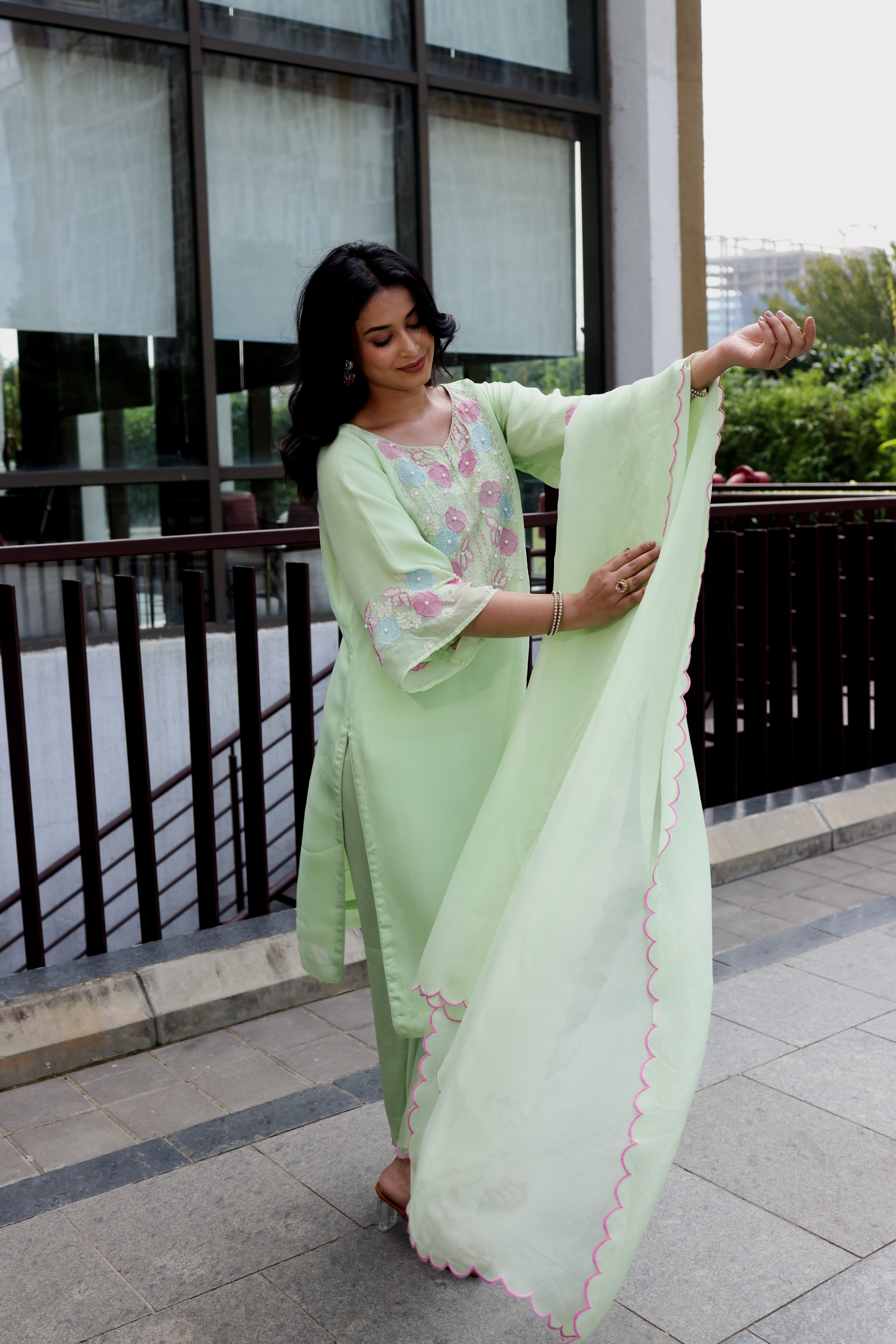 Aira Organza Kurta Set in Mint