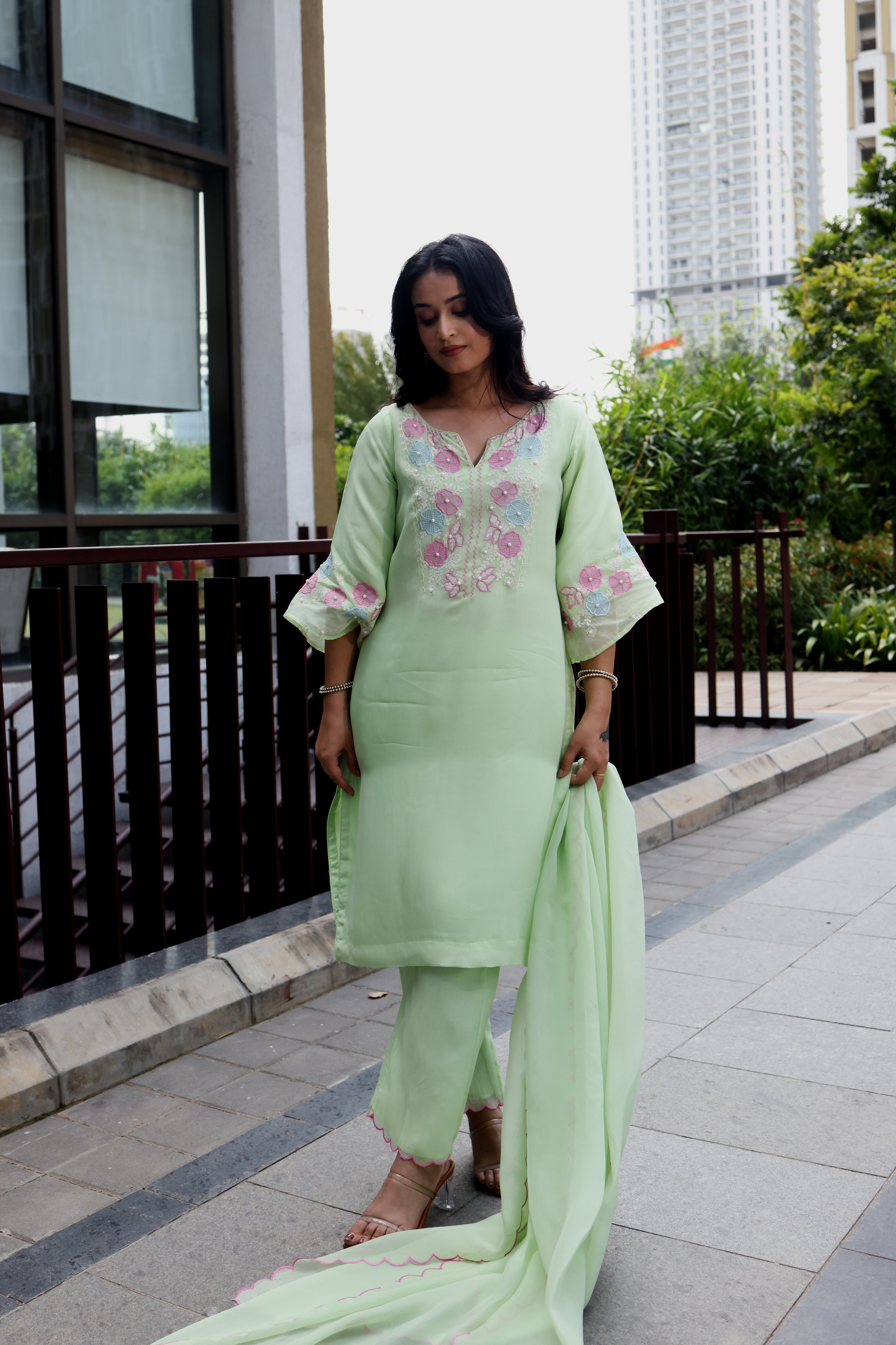 Aira Organza Kurta Set in Mint