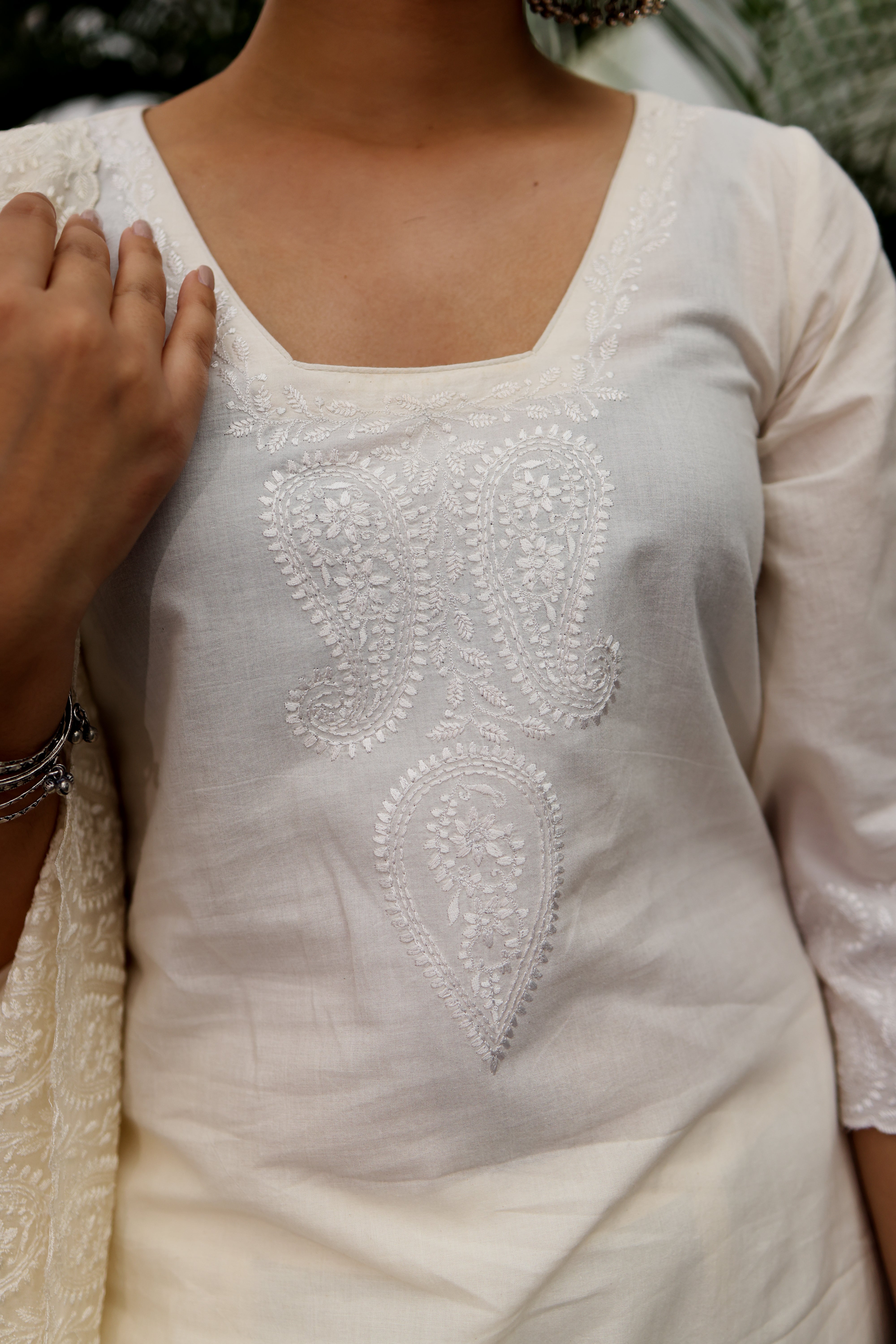 Noor Kora Cotton Kurta Set in Ivory