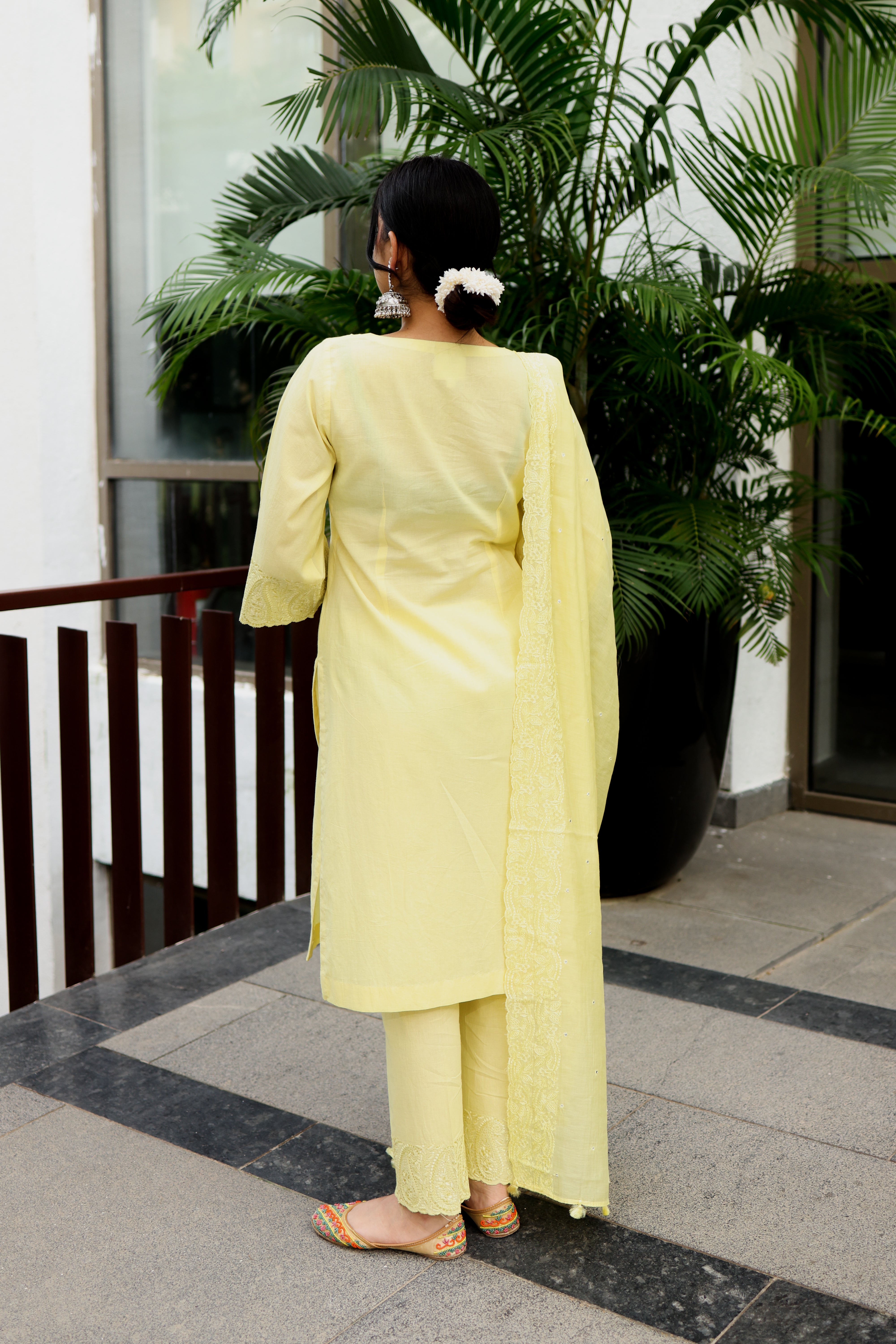 Noor Kora Cotton Kurta Set in Lemon Yellow