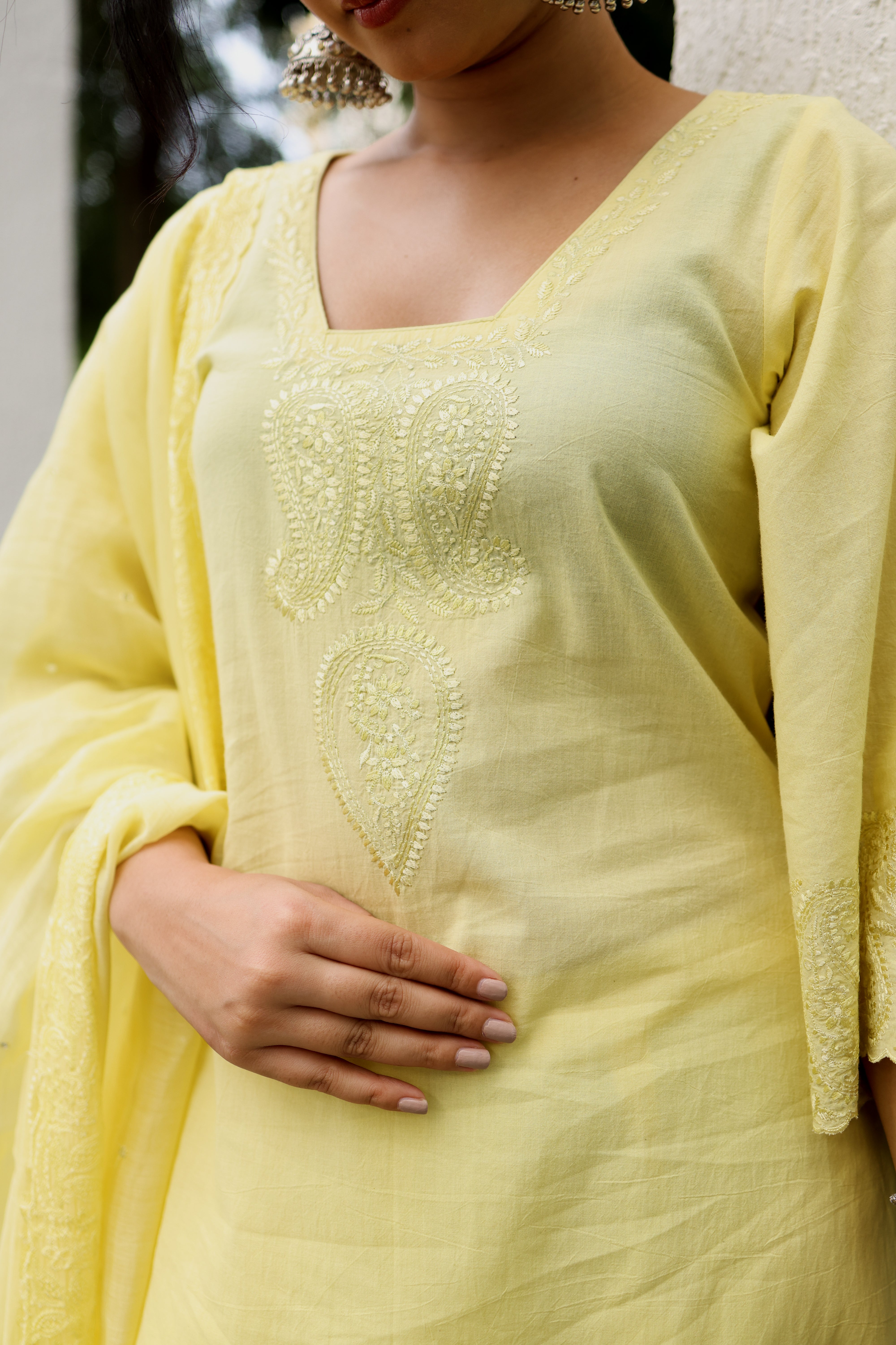 Noor Kora Cotton Kurta Set in Lemon Yellow