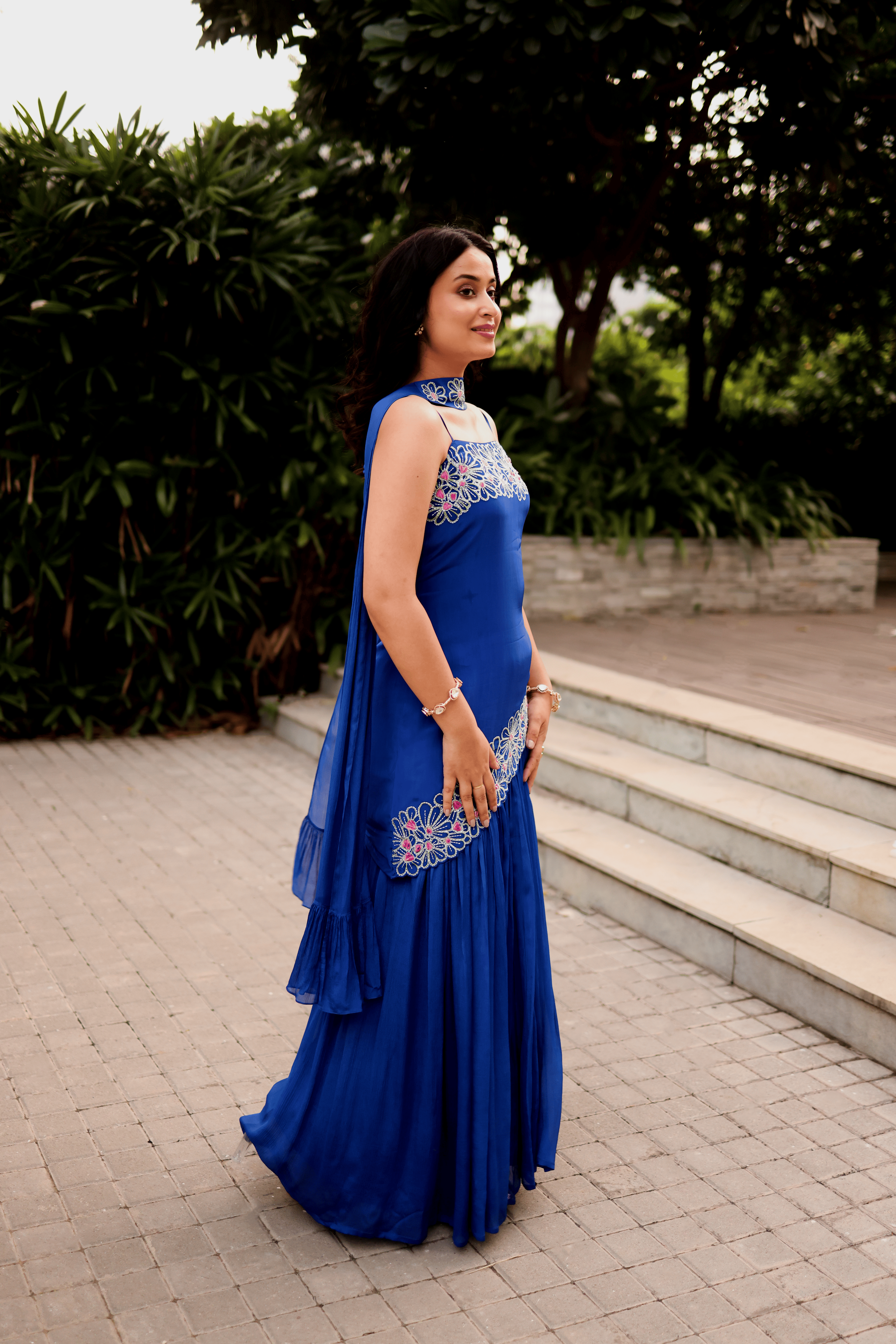 The Royal Blue Daisy Drape Sharara Set