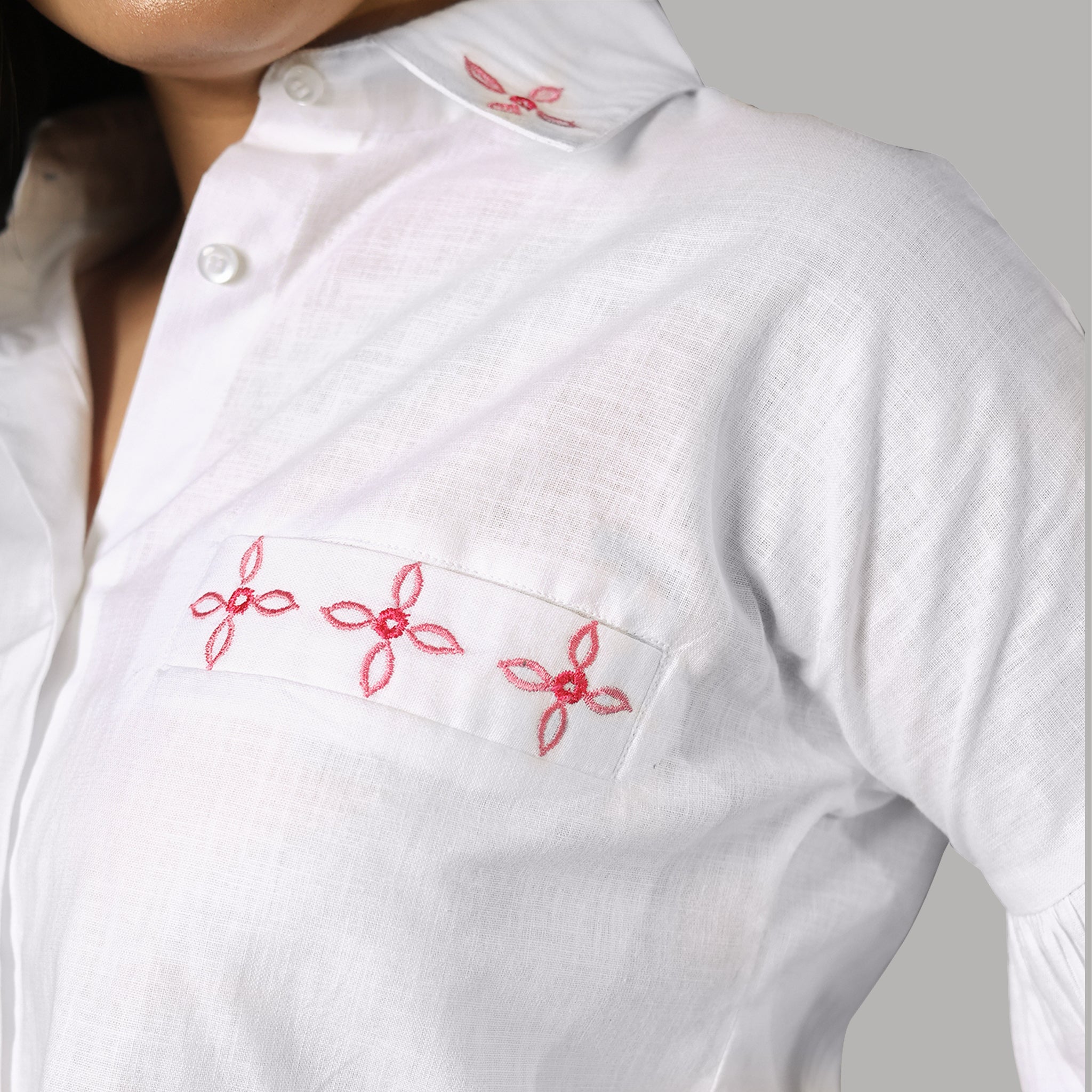 White Linen Embroidered Coord Set