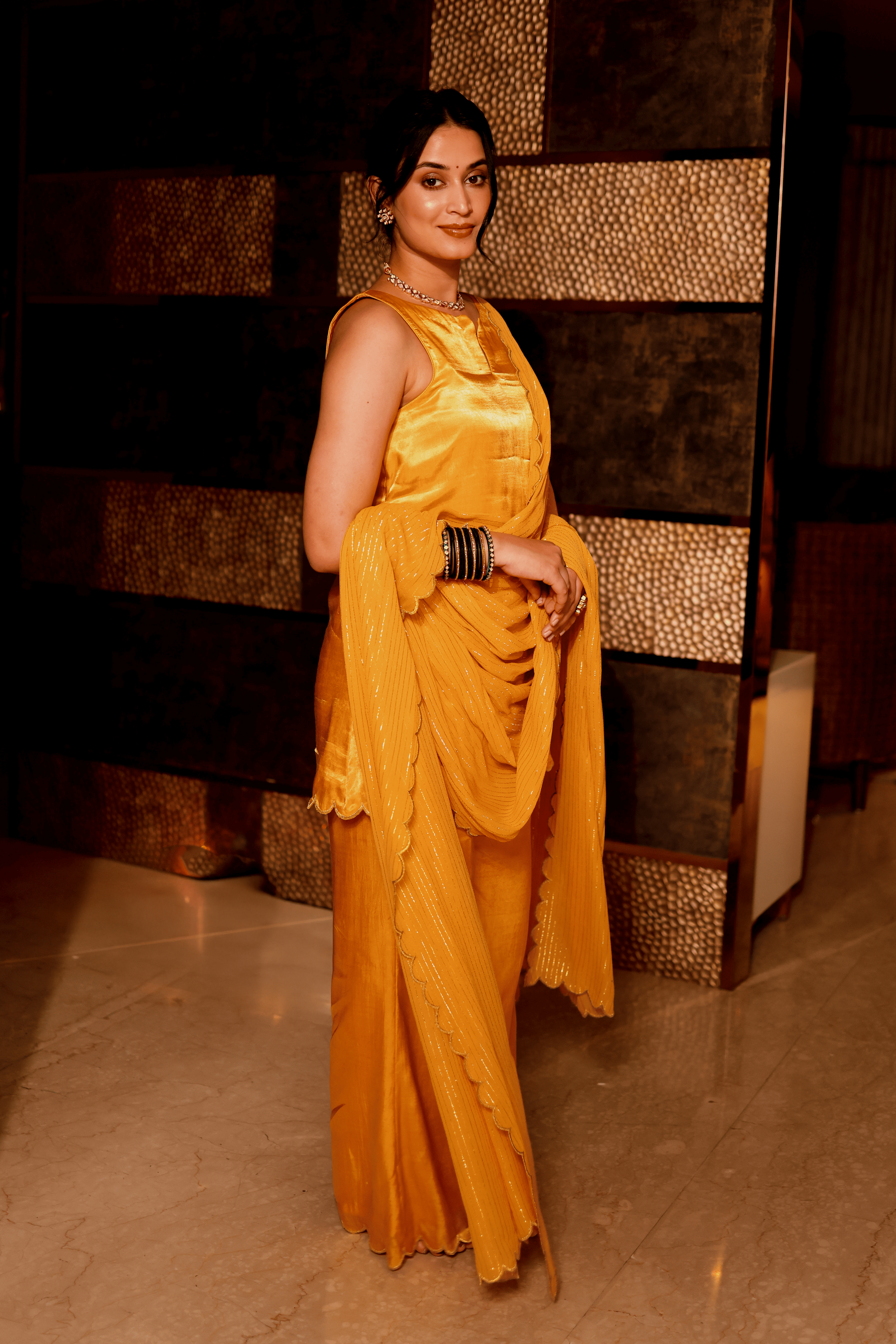 Mustard Aura Satin Kurta Set