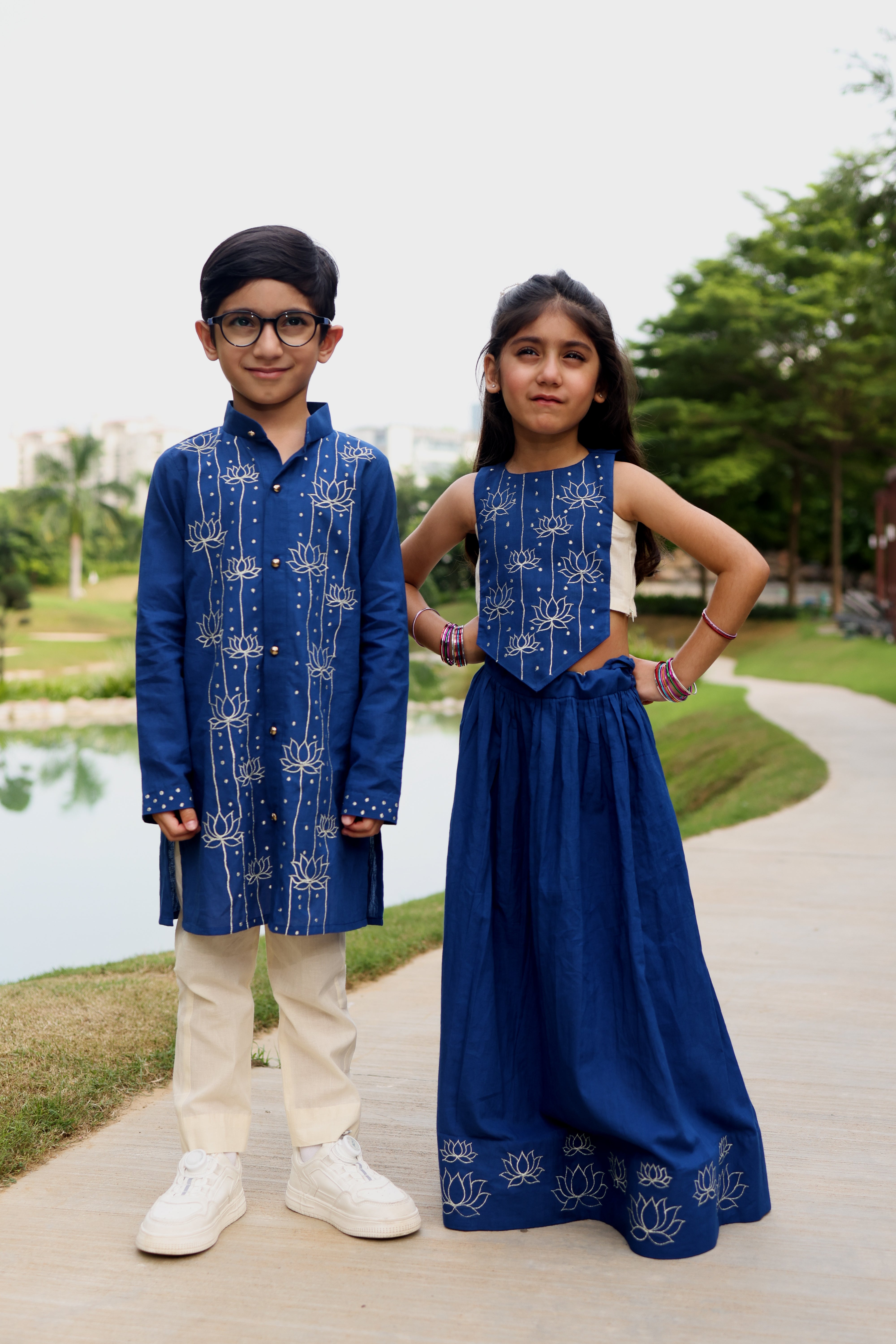 The Lotus Kurta Set in Blue