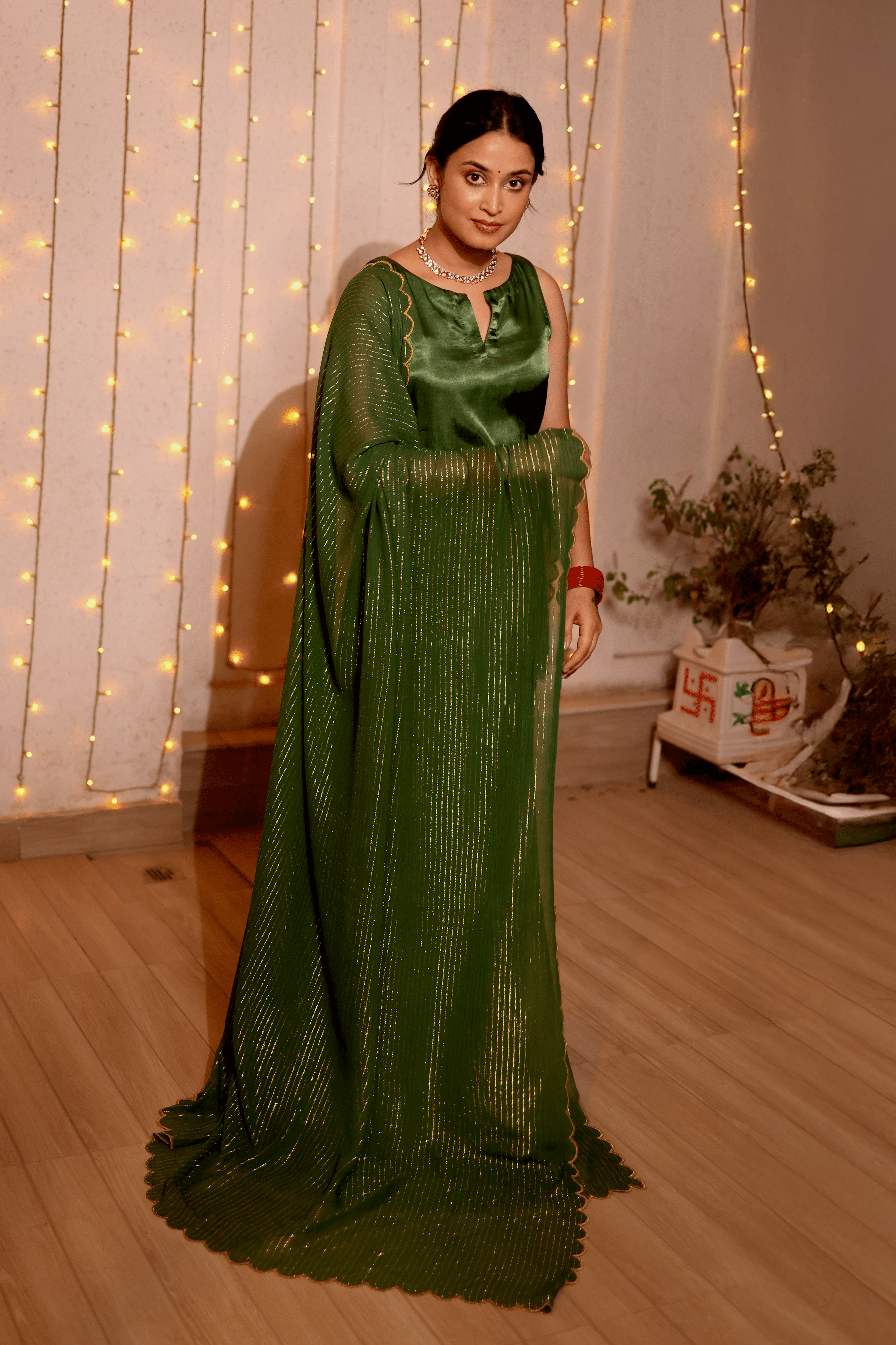 Olive Aura Satin Kurta Set