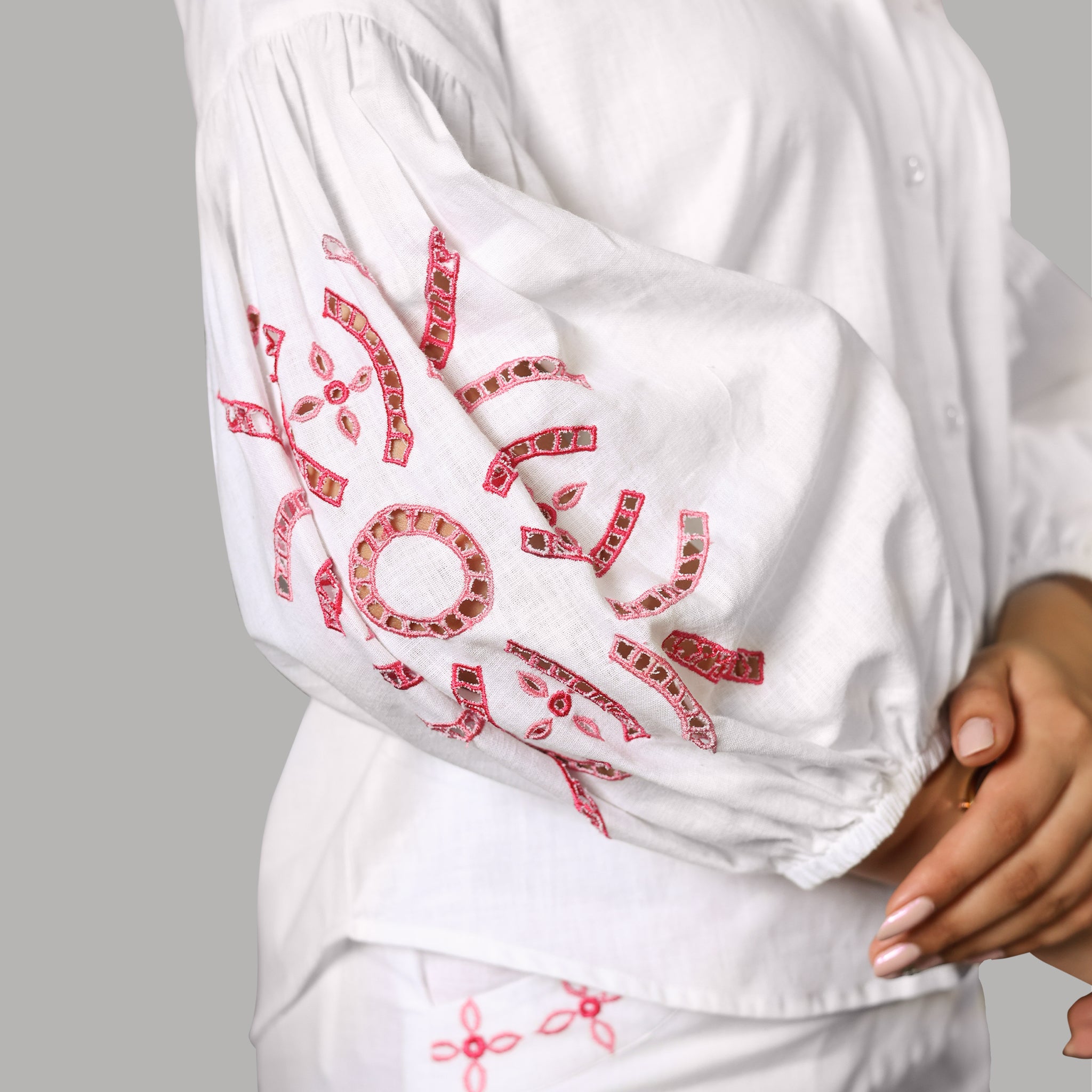 White Linen Embroidered Coord Set