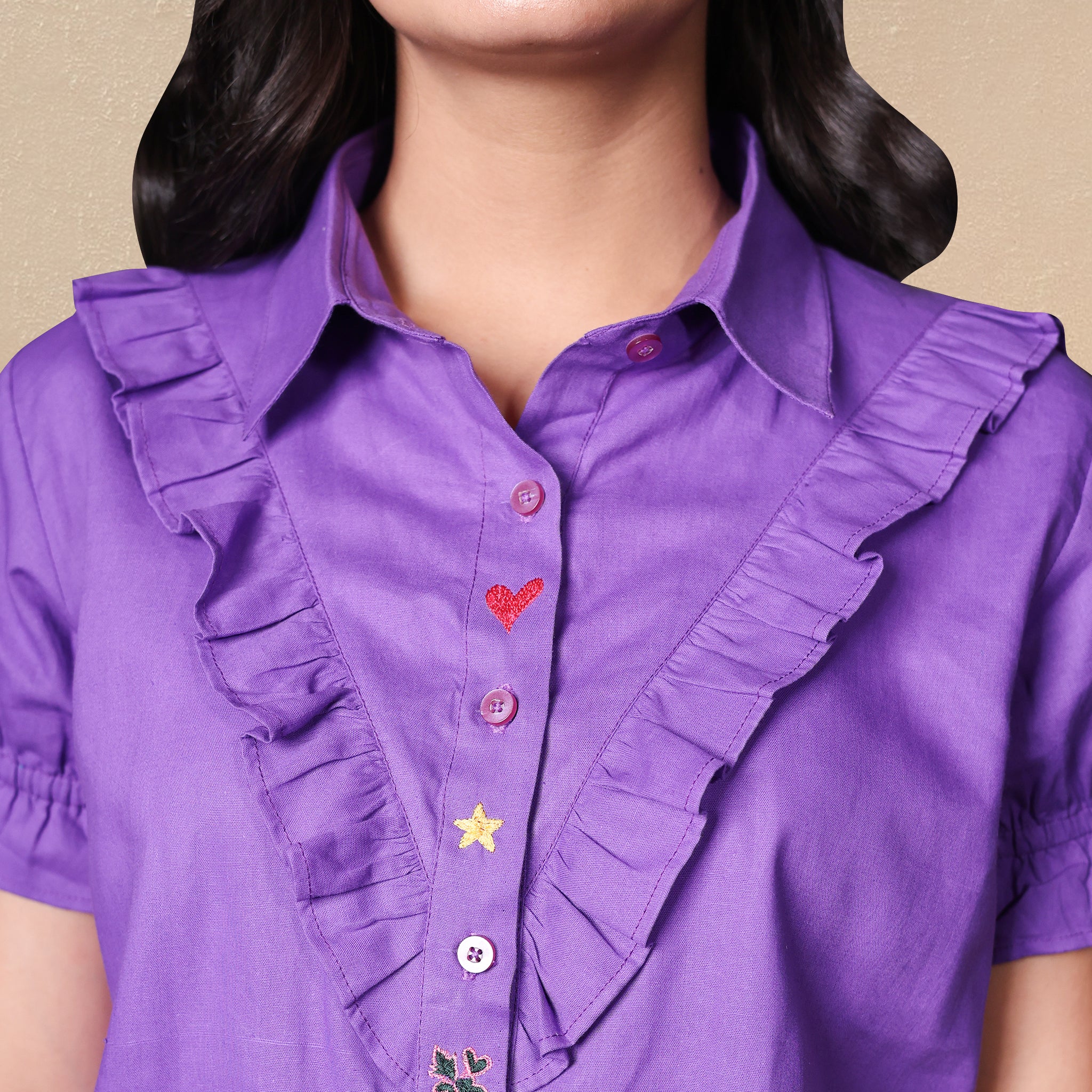Candy Purple Ruffled Poplin Shirt
