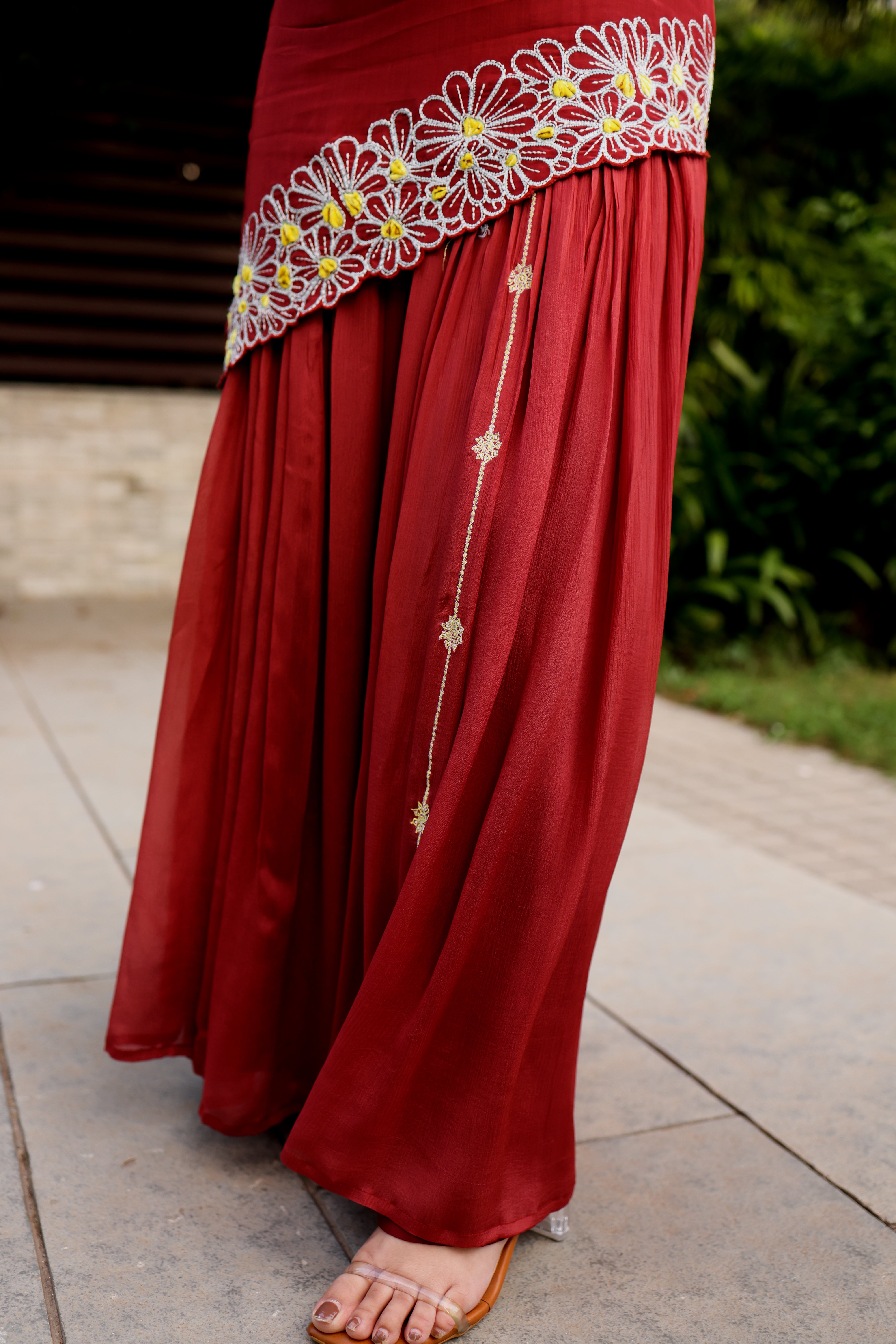 The Rust Brown Daisy Drape Sharara Set