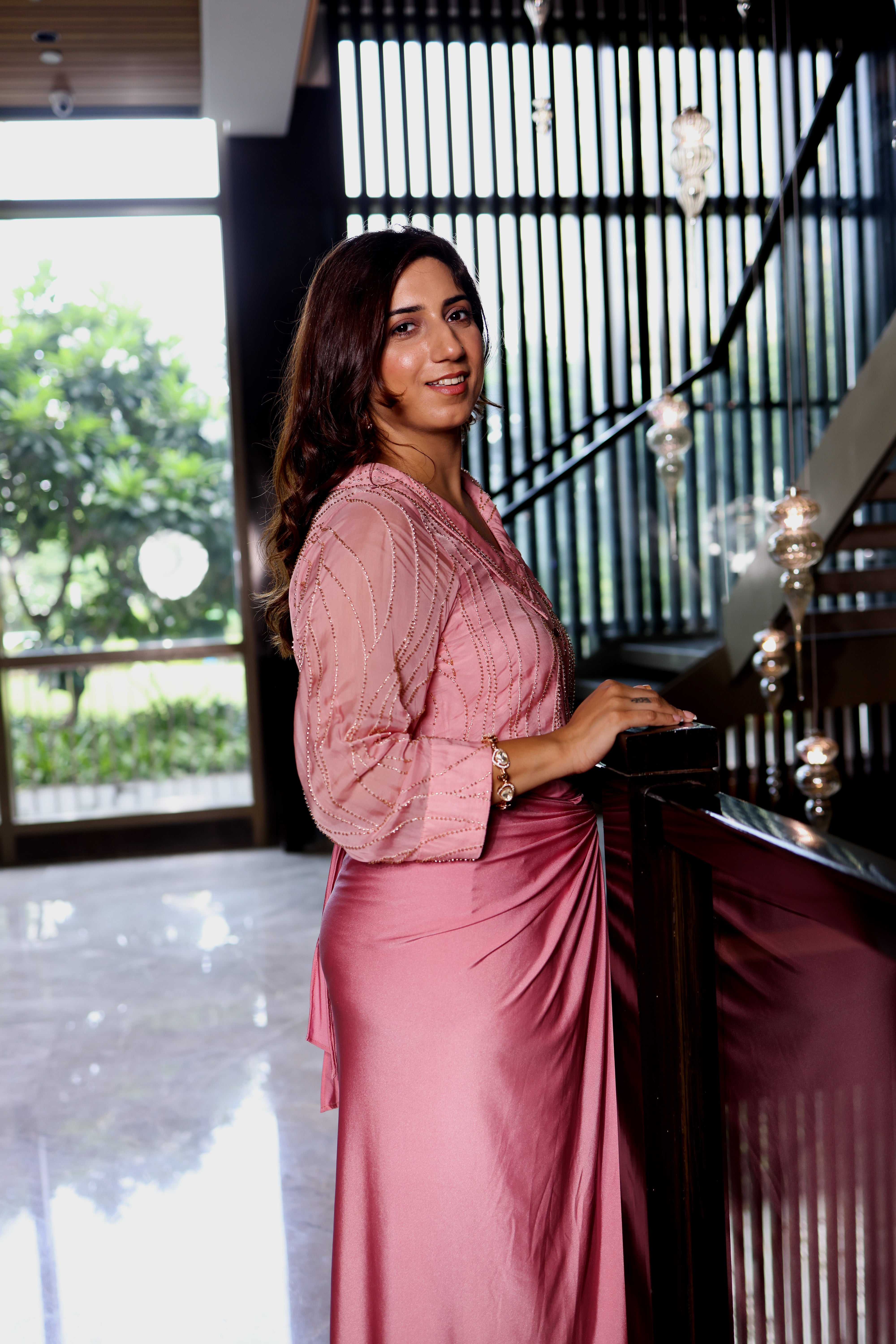 Rose Knot Drape Indo-Western Set