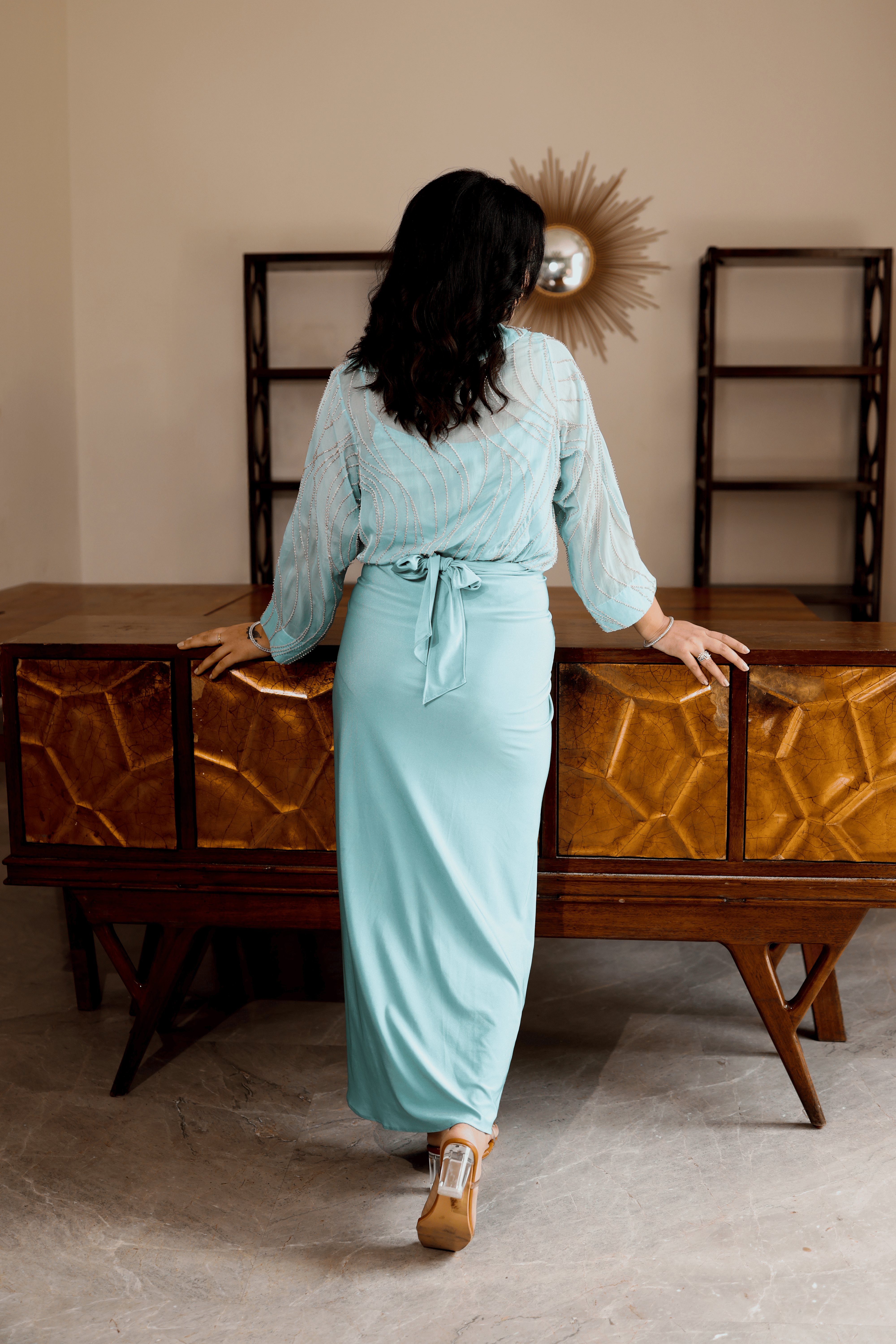 Aqua Knot Drape Indo-Western Set