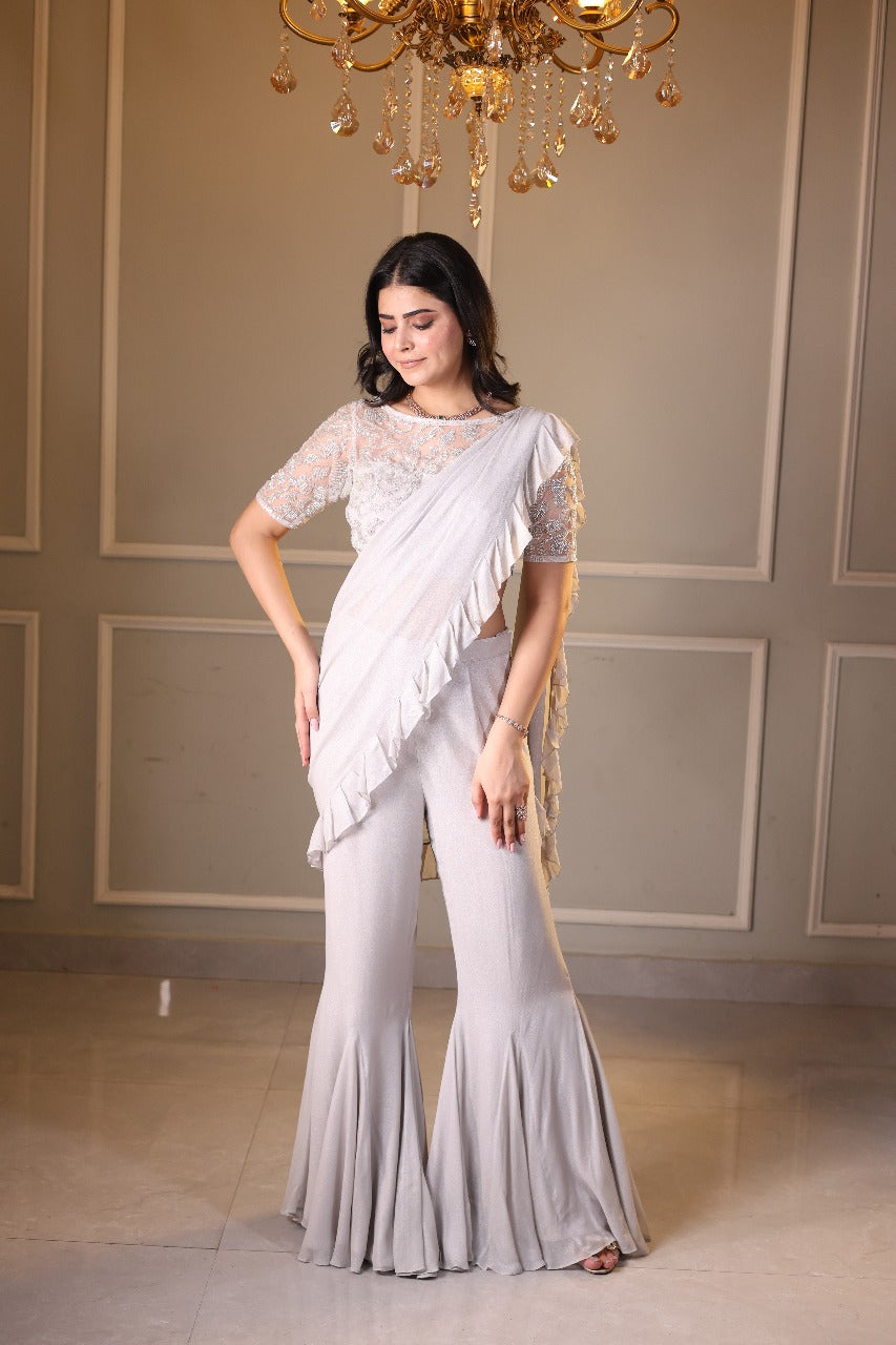 The Silver Sharara Saree